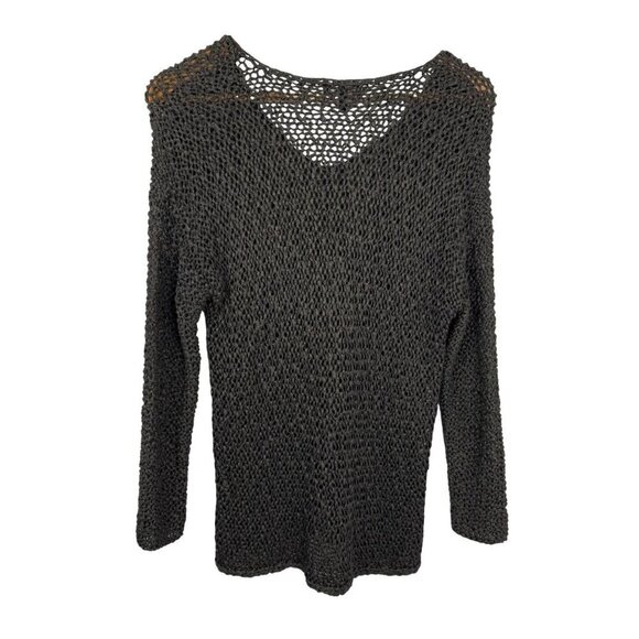 Eileen Fisher Brown Gold Metallic Open Knit Sweater V Neck Sz Lg EUC All Seasons - Picture 2 of 6